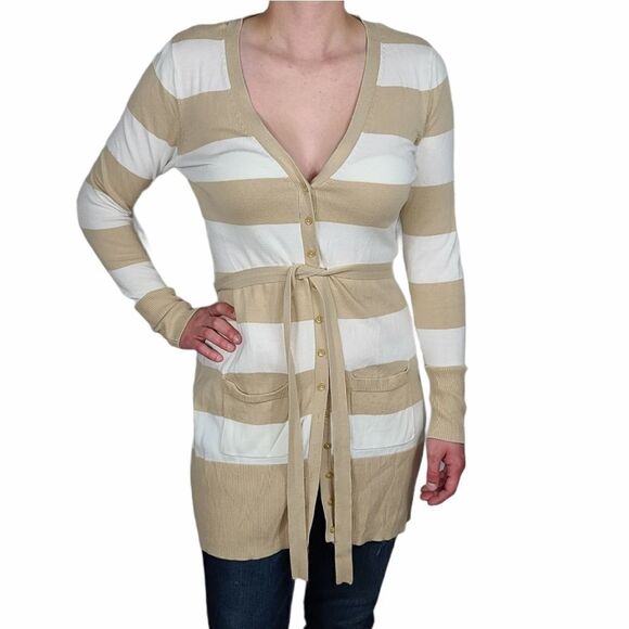 Apt. 9 Cream and White Long Striped Cardigan - Picture 1 of 6